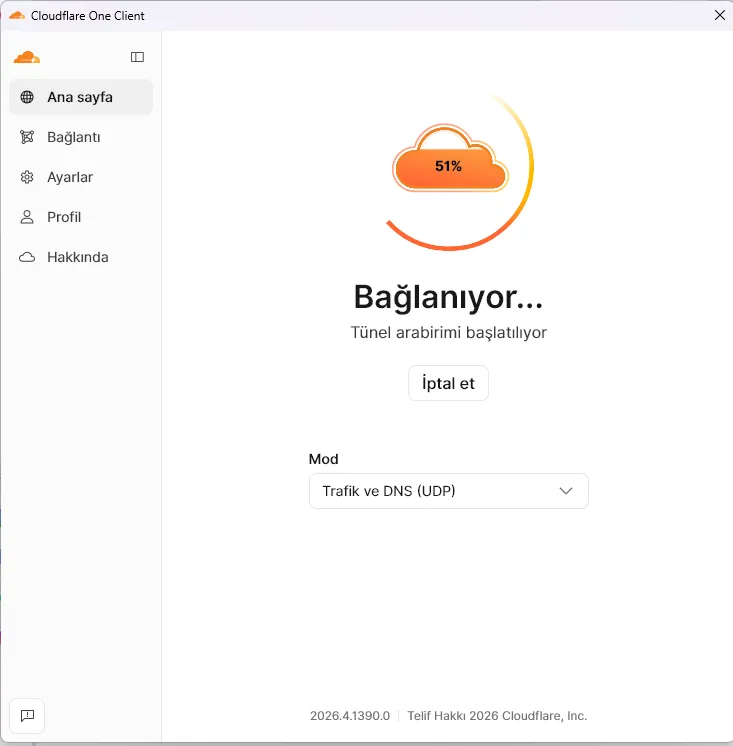 Cloudflare One (WARP / 1.1.1.1) Programı Ekran Görüntüsü