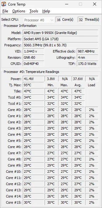 Core Temp Programı Ekran Görüntüsü