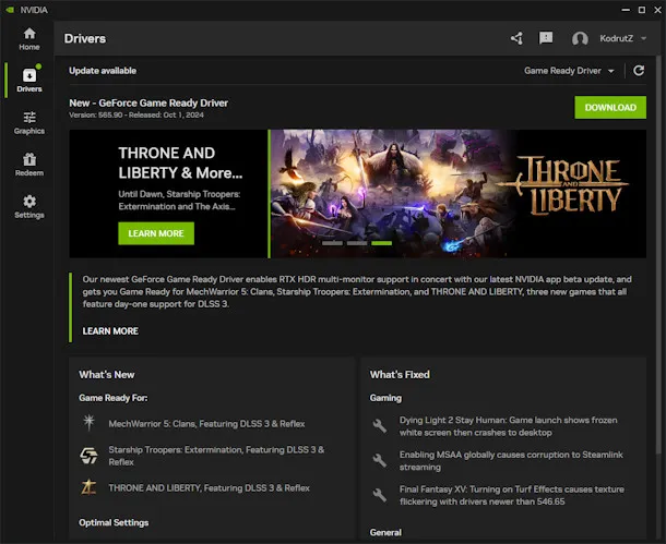 NVIDIA GeForce Game Ready Sürücüsü Programı Ekran Görüntüsü